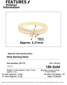 Tableau des tailles détaillé pour bague en argent S925 avec zircons et mesures mm