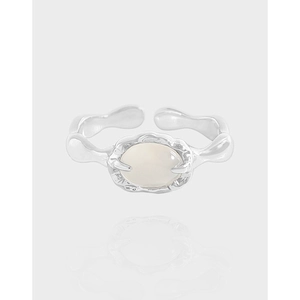 925 Sterling Silver Agate Ring For Women Irregular Wrinkle Texture Liquid Metal Design Adjustable Open Ring Minimalist Niche Luxury Jewelry