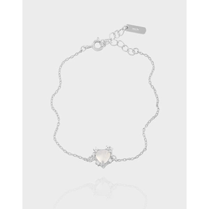 Bracelet Cœur en Argent Sterling 925 pour Femmes Élégant Texture Plissée Perle Artificielle Strass Bijoux de Luxe Cadeau