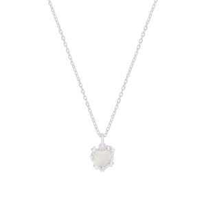 Minimalist S925 sterling silver necklace with heart agate pendant and white crystals