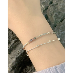 Bracelet minimaliste en argent S925 avec maillons bambou et perles colorées femme