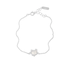 Bracelet élégant en argent sterling S925 avec pendentif cœur texturé et pierre de lune
