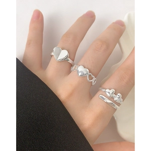 Set of three S925 sterling silver heart rings for women with minimalist polished design