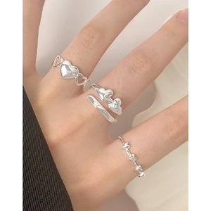 S925 sterling silver heart rings set with minimalist open design for women accessories