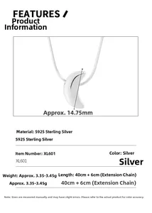 Macro detail of S925 sterling silver moon pendant showing exact measurements and chain size