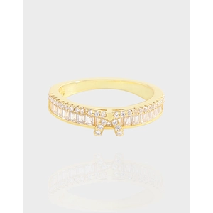 Bague en Argent Sterling S925 avec Nœud et Zirconia pour Femme Plaqué Or 18K Style INS Luxe Léger Bague de Mode Bijoux Cadeau