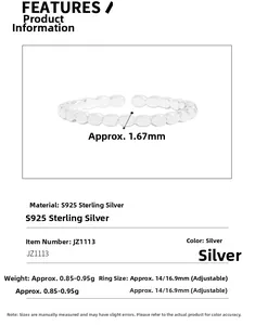 Detail showing S925 sterling silver bubble ring width and thickness measurements