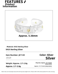 Detailed specs of S925 sterling silver butterfly ring with yellow zircon accents