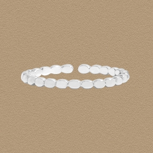 Minimalist 925 Sterling Silver Open Ring For Women Adjustable Beaded Bubble Texture Geometric Finger Ring Jewelry Gift