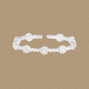 Anello Aperto in Argento Sterling 925 con Fiore Minimalista per Donna Stile Coreano Ins Floreale Regolabile Gioielli