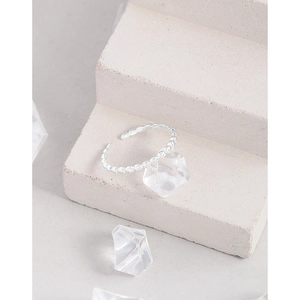Minimalist S925 sterling silver adjustable open ring with faceted cube texture design