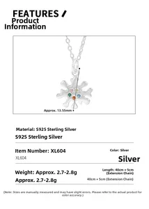 Detailed specs of S925 silver necklace with splash pendant and colorful zircons