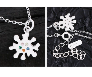 Detailed macro view of S925 sterling silver necklace with colorful zircon stones