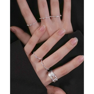 Anelli a fiore in argento S925 con zircone rettangolare in stile impilabile
