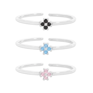 Ensemble de 3 bagues en argent S925 avec fleurs en zircon coloré pour femmes