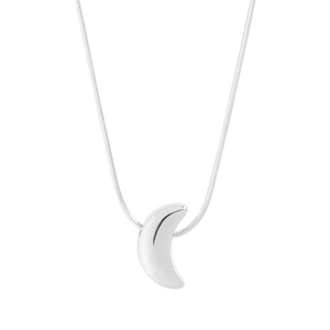 Polished silver crescent moon pendant necklace with sleek snake chain for women
