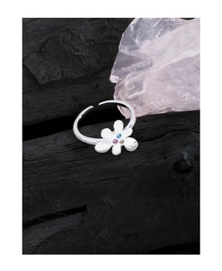 Detailed macro of S925 sterling silver ring with colorful zircon flower petals