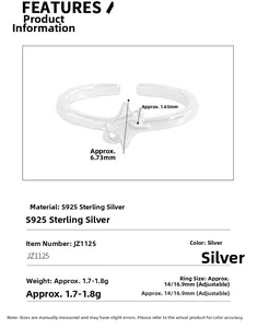 Detailed view of S925 sterling silver star ring showing 6.73mm width dimensions