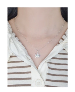 Close-up of S925 sterling silver necklace featuring multi-colored zircon flower pendant