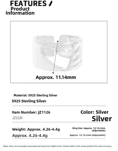 Detail view of S925 sterling silver hollow heart ring showing size and weight specifications