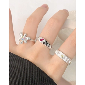 Elegant S925 silver rings set with butterfly and floral patterns plus colorful gemstones