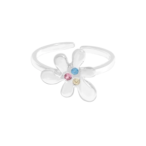 Elegant S925 sterling silver flower ring featuring three colorful zircon petals