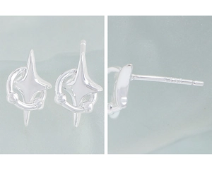 Detailed close-up of S925 sterling silver stamp on minimalist starburst stud earrings