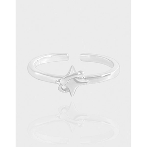 S925 Sterling Silver Open Star Ring For Women Minimalist Adjustable Cross Manger Star Finger Ring Korean INS Style Jewelry