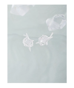 Macro shot of S925 sterling silver star stud earrings with polished four-pointed star detail