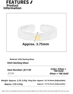 Detailed size specifications for S925 sterling silver star ring with 3.75mm height