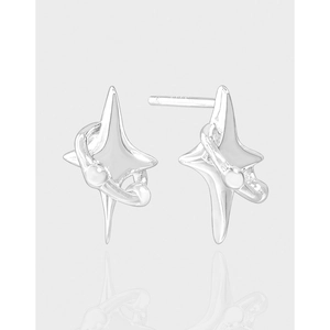 Minimalist 925 Sterling Silver Star Stud Earrings For Women Korean Fashion Four Pointed Star Rhinestone Planet Jewelry
