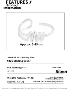 Detail specifications of S925 sterling silver spiral ring with adjustable open design