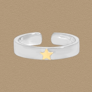 Minimalist 925 Sterling Silver Star Open Ring Adjustable Two-Tone Gold Silver Band Ring For Women Dainty Jewelry Finger Ring