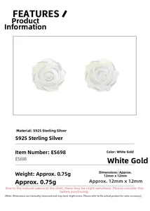 Vue détaillée des boucles d'oreilles rose en argent S925 avec nacre naturelle et dimensions