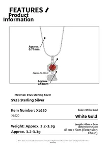 Spécifications détaillées du collier en argent S925 avec dimensions du pendentif agate