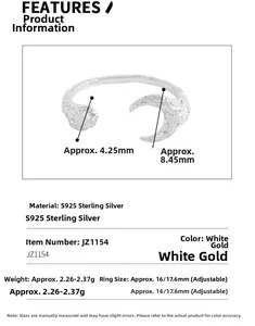 Size specifications of the S925 sterling silver moon agate ring with texture details