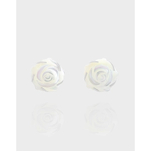 Boucles D'Oreilles Puces Fleur Rose Blanche Avec Tige En Argent Sterling 925 Nacre Naturelle Bijoux Femme
