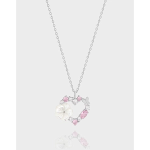Collier Pendentif Cœur en Argent Sterling S925 Avec Fleur en Perle Artificielle et Strass Bijoux Style Coréen pour Femmes