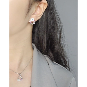 Floral S925 silver jewelry set with colorful zircons and shell flower necklace and earrings
