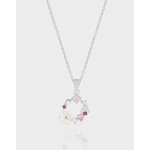 925 Sterling Silver Flower Necklace For Women Natural Shell Pendant With Colorful Zirconia Korean Fashion Jewelry Gift
