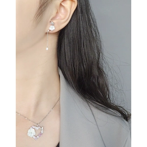 Parure collier coeur et boucles d'oreilles en argent S925 avec fleurs en nacre