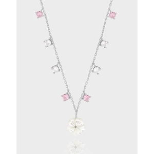 925 Sterling Silver Natural Shell Flower Zirconia Necklace For Women Light Luxury Design Elegant Floral Pendant Clavicle Chain Jewelry Gift