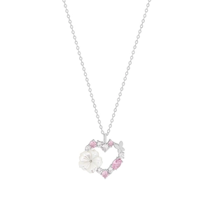 Collier cœur en argent S925 avec fleur en nacre et zircons colorés brillants