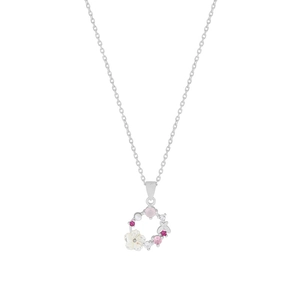 S925 silver necklace with shell flowers and colorful zircons in a floral wreath design