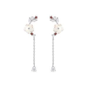 S925 sterling silver drop earrings featuring shell flowers and sparkling tassels