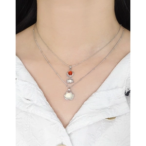 Collier double rang en argent S925 avec perles d'agate et pendentif nuage en nacre