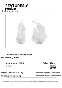 Detailansicht der S925 Sterlingsilber Ohrringe mit Lava-Textur und Größenangaben