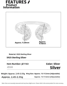 Detail specifications of S925 sterling silver butterfly ring with wrinkled texture