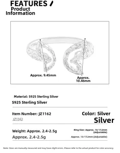 Détails de la bague papillon ajourée en argent S925 avec dimensions et texture