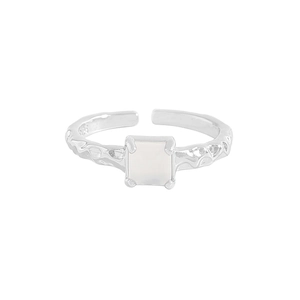 S925 sterling silver square opal ring featuring a vintage hammered texture design